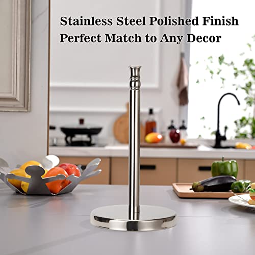 Paper Towel Holder Countertop, Stainless Steel Heavy Weighted Base (3Lbs In Weight, And 7.5Inch In Diameter), Ripping Paper Towel Off One-Handed, No Wobbly (Polished Chrome) #TOP4