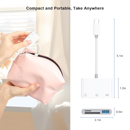 USB C SD Card Reader, FUHAYA USB C to SD/TF Card Reader with USB 3.0 Adapter for iPhone 15/iPad/Mac/MacBook, USB Type C Memory Card Reader for iPhone 15/15 Pro Max, iPad Pro, MacBook, Galaxy S24/S23