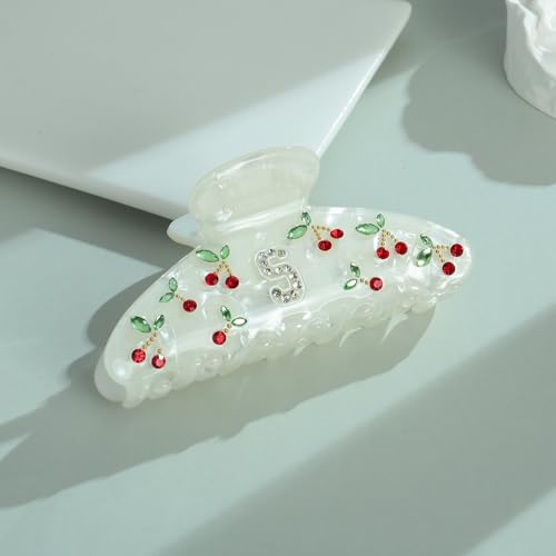 Image of LILIE&WHITE Christmas Gift Acrylic Cherry Letter Hair Clips For Women With RhinestonesInitial Hair Claws For Thick Hairs Trendy Monogram Large Clips Fashion Big Claw Clip Jewelry Gift Alphabet S