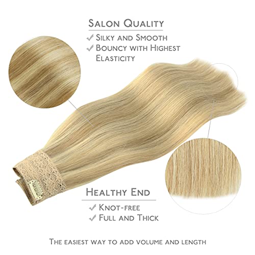 Image of WENNALIFE Wire Hair Extensions Real Human Hair 22 inch 120g Light Blonde Highlighted Golden Blonde Remy Hair Invisible Transparent Wire Straight Reusable Natural Easy to Apply Reusable for Volume