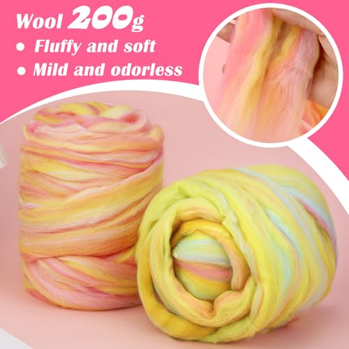 Image of Wool Roving 7.02oz Colored Natural Needle Felting Wool Bulk for Spinning, Arm Knitting Blanket, Wet Felting, Handcrafts, Yarn Roving for DIY Craft Materials(Pink Beige Ombre)