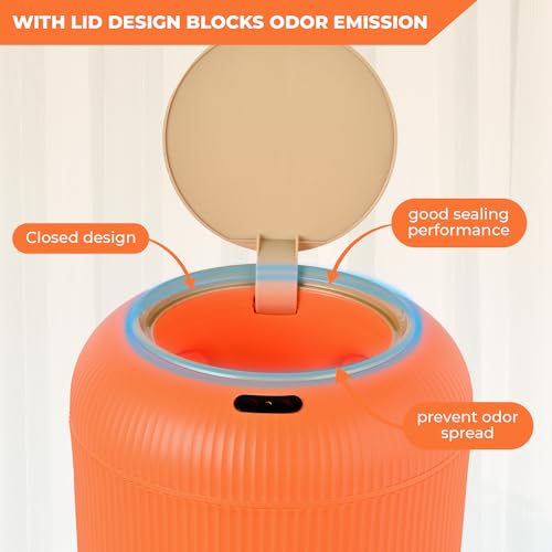 Image of Pukomc Smart Sensor Wastebasket, Convenient and Hygienic Easy to Use, Technology Sensor Waterproof Wastebasket Plastic Trash can for Kitchen, Bathroom, Bedroom, Living Room, Office and Outdoor Orange
