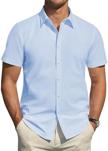 J.VER Hemd Herren Kurzarm Fleckenschutz Regular Fit Herrenhemd Sommer Stretch Hemden Formales Hochzeit Freizeit Businesshemd
