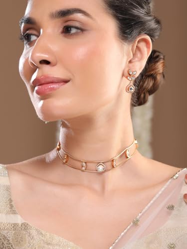 Image of Rubans Choker Necklace Set Kundan Traditional Stylish Jewellery Gift for Women & Girls