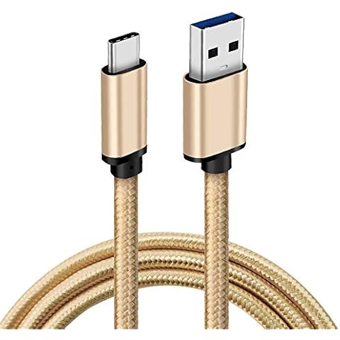 CBUS - Braided USB-C to USB-A Fast Charging Heavy-Duty Cable for iPad Air (2020), iPad Pro (2018/2020/2021), Samsung Galaxy Tab S7, S7 FE, S7+, S6 Lite, and Active Pro (2m, Gold) Cover