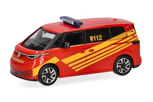 Herpa Modellauto Volkswagen (VW) ID. Buzz, Einsatzleitwagen Feuerwehr, Miniatur im Maßstab 1:87, Sammlerstück, Made in Germany, Modell aus Kunststoff