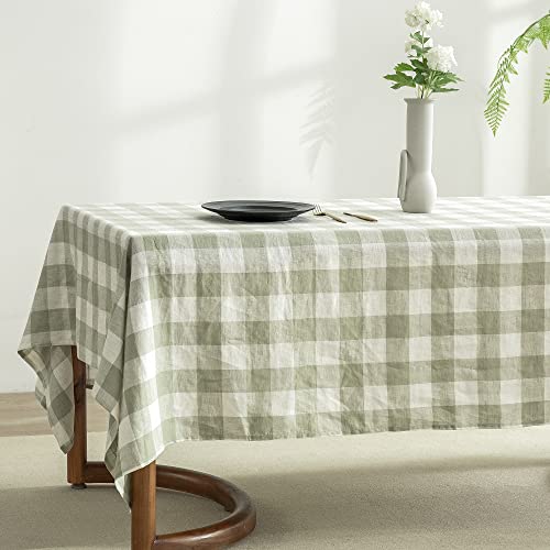 Everly 100% Yarn-Dyed Linen Rectangle Tablecloths 60X84Inches For Dining,Buffet Parties,Picnic,Events And Restaurants,Decorative Halloween,Thanksgiving Machine Washable Tablecloths-Sage Green Plaid #TOP1