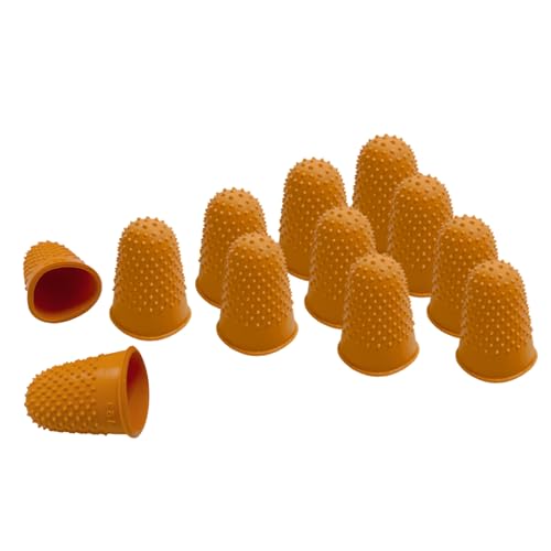 Janrax Pack of 12 Orange No.3 Rubber Thimblettes – Extra Large Finger Cones for Protection, Grip, Sewing, Crafting & Counting Paper/Banknotes