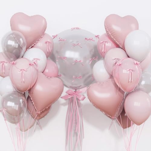 Globo Corazon, 25 PCS Globo Rosa Blanco, Globos Rosas, Globo de Cumpleaños, Globoes de Lámina de Corazón Rosas y Globoes de Látex para Bodas, Cumpleaños, Aniversarios, Baby Showers