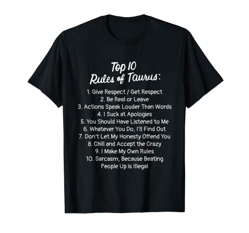 Parte superior 10 Reglas del horóscopo de Tauro Mujeres Hombres Astrología del zodiaco Camiseta
