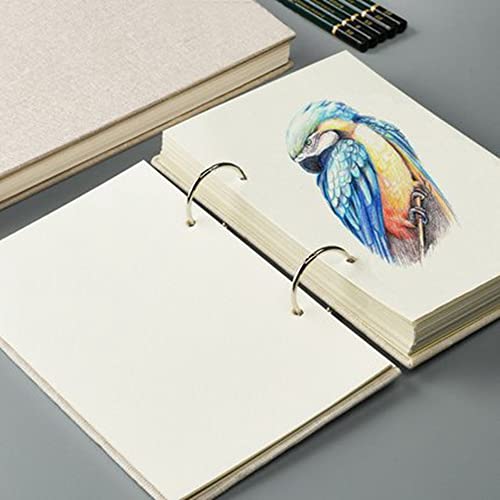 Refillable Loose Leaf Sketchbook Drawing Notebook Sketchpad Spiral Sketchbook Linen Hardcover 120 Pages 160GSM (M)