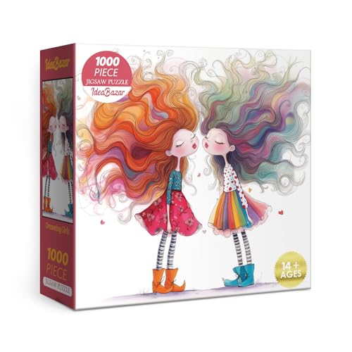 Cute Rainbow Women Puzzles for Adults 1000 Pieces Fun, Colorful Art Challenging Jigsaw Puzzles, Beautiful Pink Painting Fantasy Puzzle