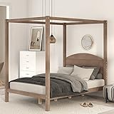 MWrouqfur Full Size Canopy Bed,Wood 4-Post Canopy Platform Bed Frame with Headboard and Under-Bed St