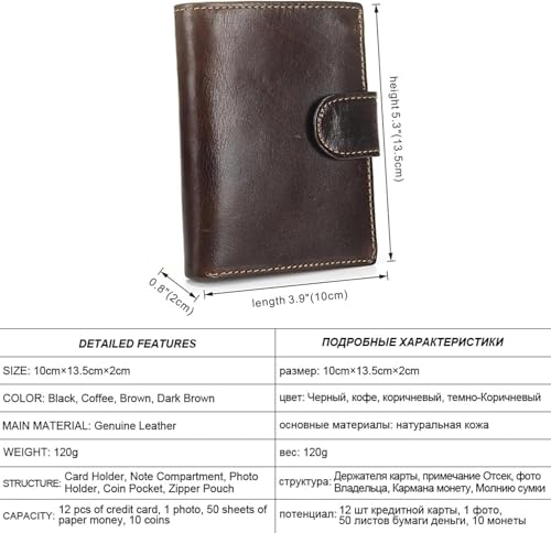 Wallet for Women Short Wallet Retro Genuine Leather Coin Purse Top Cowhide Business Card Holder Bag Vertical Wallet(Dark Brown)3