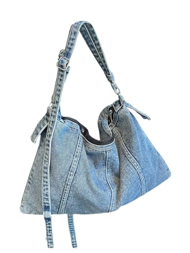 SweatyRocks Women's Denim Hobo Shoulder Bags Adjustable Strap Crossbody Bag Jean Purses
