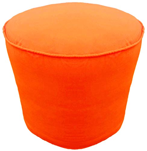 Ottoman Footstool Cover Cotton Round Pouf Cover with Piping Orange 22