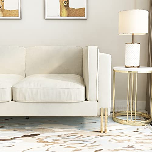 Yoglad Living Room 3 Seat Settee Luxury Velvet Contemporary Futon, Track Arms Sofa, Couch With Golden Metal Legs, Furniture For Living Room, Apartment, Reception (94 Inch, Beige) #TOP5
