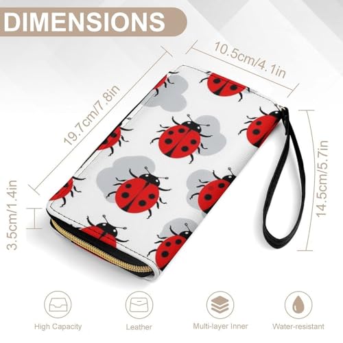 Fashion Decor Wallet, Long PU Zipper Wallet, Travel Purse Fashion Design, Huge Storage Capacity Purse With Rope Red Black Dots Ladybugs Pattern2