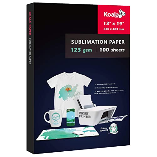Koala Sublimation Paper 13x19 inches Easy to DIY T-shirts Tumblers Mugs Only Compatible with Inkjet Sublimation Printer Sublimation Ink 100 sheet 123g