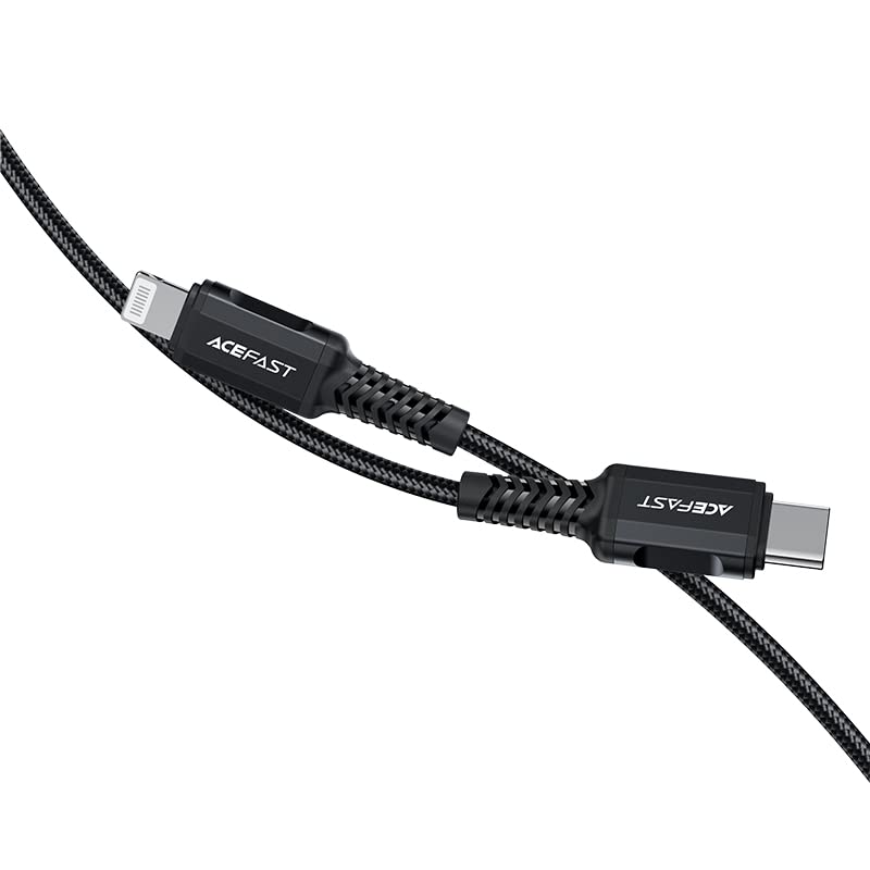 Acefast C4-01 - Cavo da USB-C a Lightning, certificato MFI, ricarica rapida e trasmissione dati (PD 30W - 3A - 1,8M), lega di alluminio, compatibile con iPhone 13/12/11, iPad, Airpods - Nero