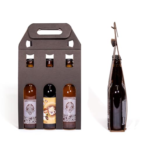 Pack 25 unidades - Expositor 3 botellas de cerveza - color negro. Portabotellas de cartón. Esuche para botellas ideal tamaño 33cl con ventana troquelada y asa. Caja cartón para cervezas - imagen 4