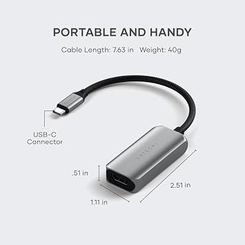 Satechi USB C to HDMI 2.1 Adapter, 8K @ 60Hz, 4K @ 120Hz, USB C to HDMI, HDR, Compatible with Thunderbolt 3/4, MacBook Air/Pro/Neo, iPad Air/Pro, iPhone 17 and More