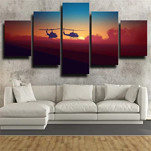 PMSM 5 Parties Tableau Mural Photo Image sur Toile Tableaux Artistique La Avion Militaire Hélicoptère UH-1 Iroquois Toile Moderne Décor Salon Chambre Murale 100X55cm Cover