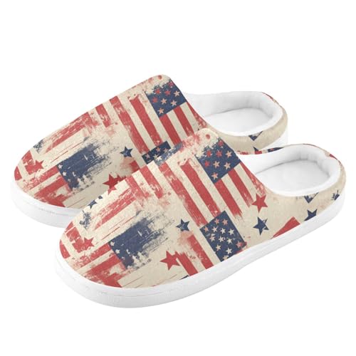 JUNZAN Cartoon Camouflage American Flag Women Home Cotton Slippers Wide Memory Foam Ladies Slippers for Hospital Birthday Presents 6-74