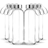 Chef's Star 16 Oz Glass Water Bottles, Glass Drinking Bottle with Protection Sleeve, Juice Bottles with Stainless Steel Leak Proof Lids, Pack of 6