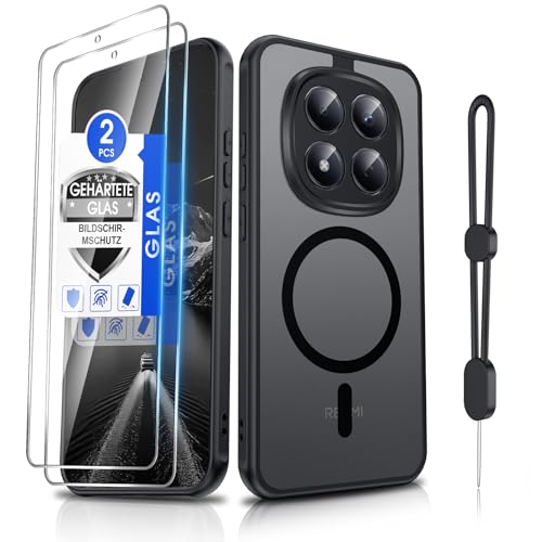 Dizn Hülle für Xiaomi Redmi Note-15-Pro-5G: für MagSafe 2 Panzerglas Folie Kameraschutz Band Matt Transluzente Soft Touch Militärstandard Schutz Magnetisch Handyhülle Note15 Pro 5G 6.83 Schwarz