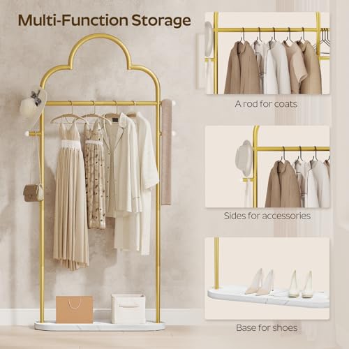 YATINEY Coat Rack Freestanding, Heavy Duty Clothes Rack with 4 Hooks, Metal Coat Hanger Stand with Stable Base, Gold Clothing Rack for Entryway, Bedroom, Office, Gold and Marble White YM04DM - Thumbnail 5