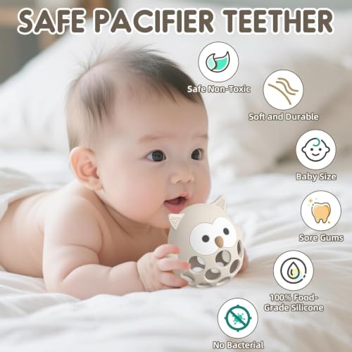 Image of PandaEar Rattle Teether for Babies 0-12 Months, Montessori Silicone Baby Teething Toy, BPA-Free Food Grade Freezer Safe Sensory Toy for Gum Relief & Motor Skills, Beige