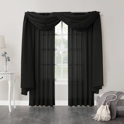 Image of No. 918 Emily Sheer Voile Rod Pocket Curtain Panel, 59 inch x 84 inch, Black