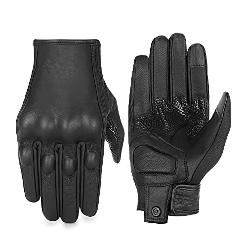Women’ S Leather Motorcycle Gloves Touchscreen Ladies Motorbike Gloves (Black Leather,Non-Perforated M) #TOP6