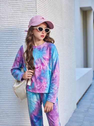 Image of Arshiner Girls 2 Piece Outfits Kids Trendy Tie Dye Sweatsuits Sets