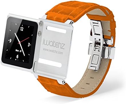 iWatchz STLORGDYTP Timepiece Stainless Leather Watch Strap for iPod nano 6th Gen with Deploy -Orange