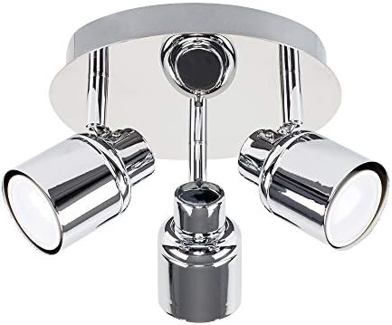 MiniSun Modern Cement / Stone Effect and Polished Chrome 3 Way Round Plate Ceiling Spotlight