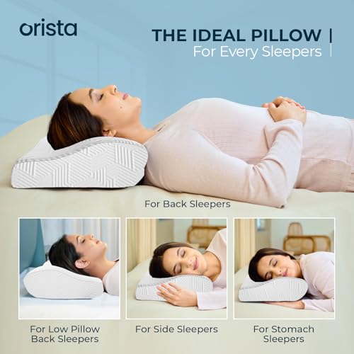 Image of Orista Advance Gel Blended Cervical Memory Foam Pillow | 2 Year Warranty |Orthopedic Neck & Shoulder Support Pillow for Sleeping | Improves Posture & Spinal Alignment | 19 x 12 x 4 Inch | Set of 1