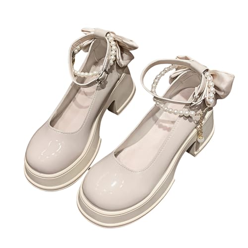 Ulalaza Escarpins Lolita para Mujer Zapatos Mary Jane en Cuero Nudo en dentella Botines Compensadas para Cosplay Estilo Mignon