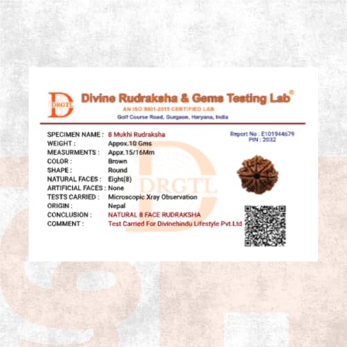Image of Original 8 Mukhi Original Rudraksha Bead Nepali Origin Lab Certified Symbol of Lord Ganesha Removes Obstacles and Brings Wisdom Meditation, Pooja, Healing for Men & Women