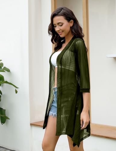 Image of iClosam Women Casual 3 /4 Sleeve Sheer Open Front Cardigan Sweater Kimono