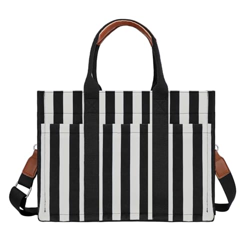 Image of BECOJADDE Structured Canvas Tote Bag for Women, Multi-Compartment Zippered Purse for Work Bible Travel