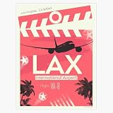 LAX Los Angeles International Airport Retro Travel Poster Style Pink Aviation Design 5" Vinyl Decal Bumper Sticker