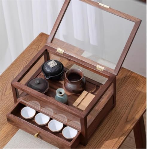 Wooden Tea Set Storage Box with Lid - Elegant Display Case & Jewelry Organizer for Kitchen, Cupboard, and Collection for Tea Lovers One Color Three Layers - 3