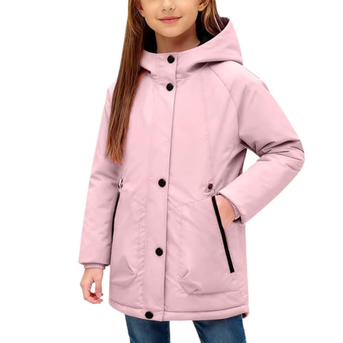 Waterproof Winter Coats for Girls Boys:Fashion Long Puffer Jackets with Pockets Thicken Fleece Lined Parka Outfits(Pink,12-13Years)