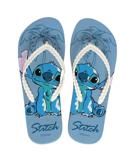 Disney Stitch Tongs pour Femmes, Sandales D'été à Tropical pour Filles et Adolescentes, Tailles EU 36 à 41 (Bleu, Système Taille Chaussures EU, Adulte, Femme,...
