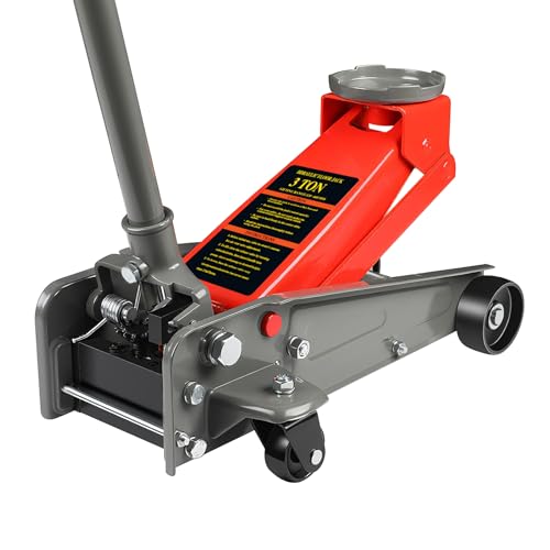 LARBANKE 3 Ton Floor Jack 6600 Lbs Fast Lift Floor Jack with Wheels Carbon Steel Heavy Duty Jack with 5.31-18.11 Lifting Range Stable Support for Most Cars Red