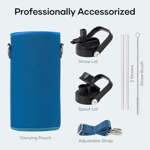 Image of BUZIO Insulated Stainless Steel Water Bottle 32 oz with Straw & Spout Lids