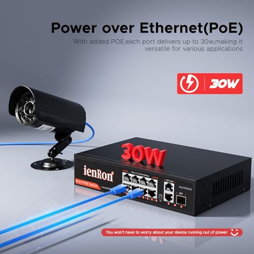 Image of 8 Port Gigabit PoE Switch, 2x Gigabit Uplinks, 1x SFP+ Slot, 120W,15W Per Pert, 802.3af, Metal Housing, 6KV Surge, VLAN, Plug & Play, Fanless for IP Cameras, AP, Business