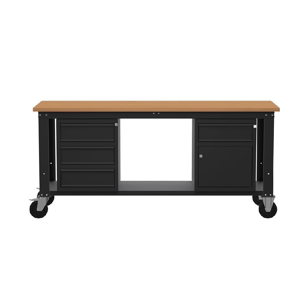 SOGI X3N_121LR Banco de trabajo con ruedas 2 m - tablero de madera - 3 cajones + puerta y cajón